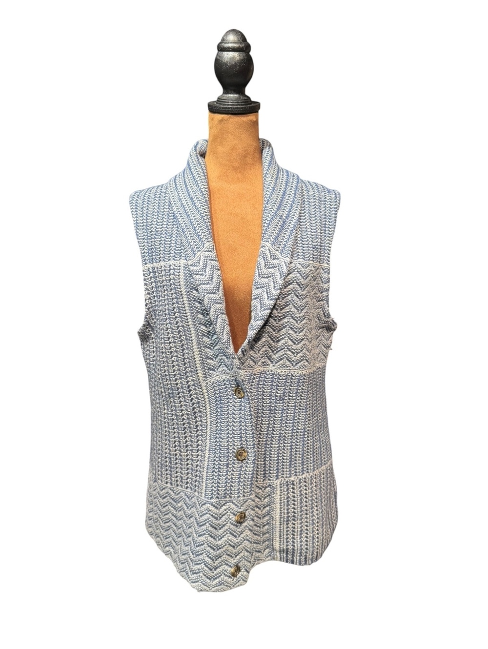 Chaps Blue and White Knit Sweater Ves